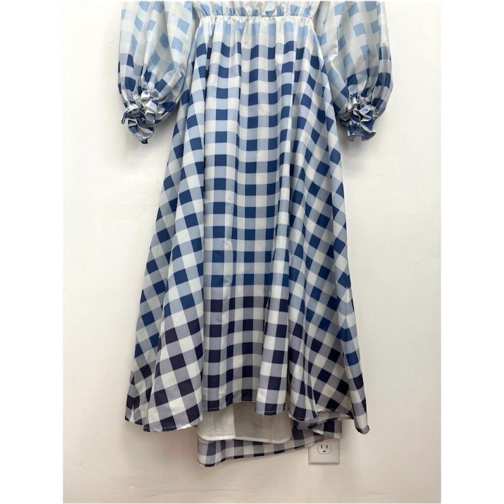 NWT Staud Blanche Midi Dress Blue Ombre Gingham Cut Out Open Back - Large - Picture 12 of 16